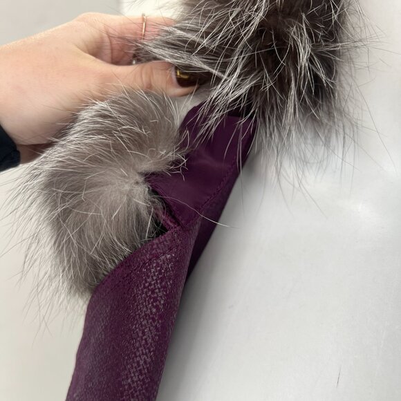 $2495 NWT St. John Burgundy Deep Magenta Fur Collar Jacket size 16 - Picture 9 of 11
